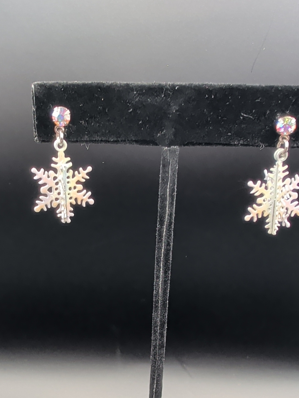 Avon Silver Snowflake Dangle Earrings with Aurora Crystal Studs